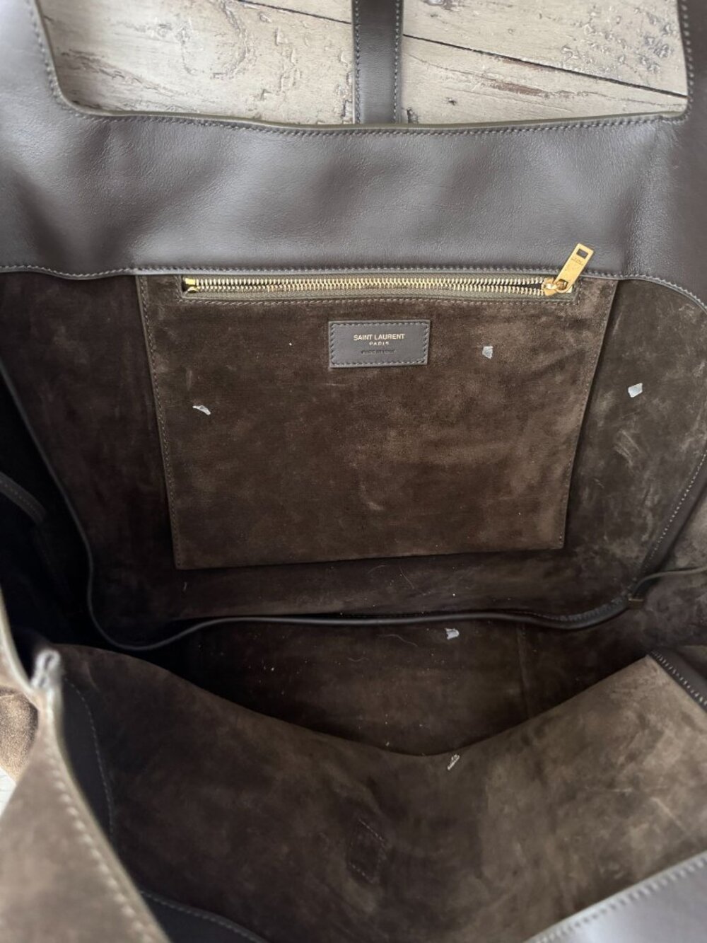 SAINT LAURENT LE 5 À 7 BEA Suede Tote Shoulder Bag Musk Brown Gold - Picture 11 of 14